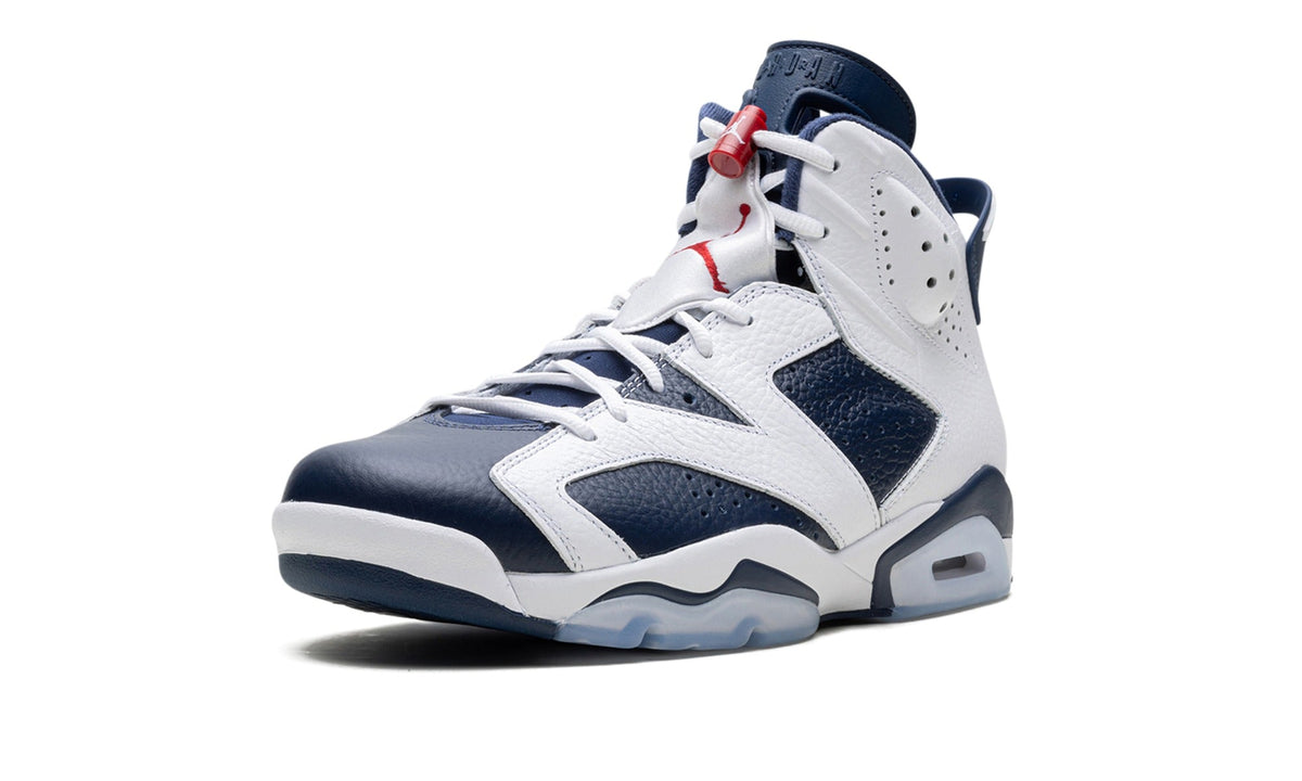 Jordan White & Navy High-Top Sneakers with Red Accents