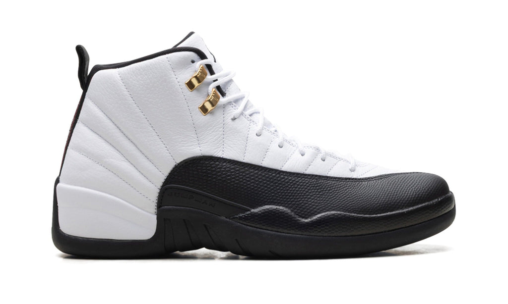 Air Jordan 12 Sneakers – White, Black & Gold